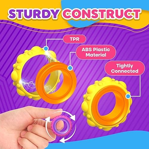 Fidget Toys Sensory Rings for Kids: 12 Pack Finger Spinner Rings - Texture Stress Toys for Kids Autism Calming - Fun Fidgets for Student Classroom Prize Stocking Stuffers - 12pcs thumbnail 4