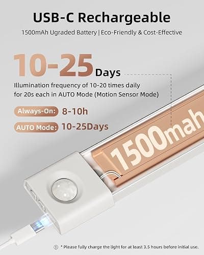 EZVALO Under Cabinet Lighting, Wireless Closet Lights, 50 LED Rechargeable Motion Sensor Light, Dimmable, 3 Color Temperatures, 11.8 inch Counter lights for Kitchen, Pantry, Bedroom, Wardrobe (3 Pack) thumbnail 5