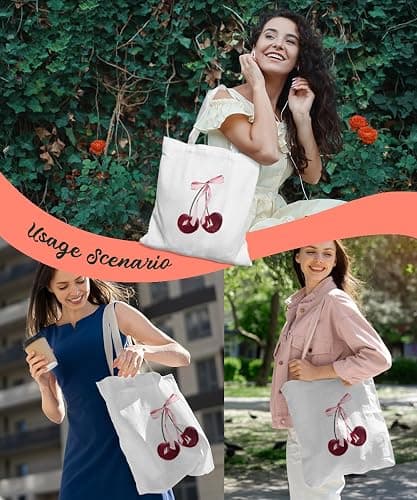SZERE Pink Girl Canvas Tote Bag for Women Teen Girls Gifts Cute Small Travel Work Tote Bags Reusable Grocery Shoulder Bags thumbnail 5