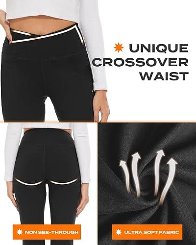 TNNZEET Black Flare Leggings for Women, Crossover Yoga Pants with Pockets Bootcut Flared Leggings thumbnail 4