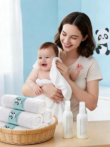 HIPHOP PANDA Baby Washcloths, Rayon Made from Bamboo - 2 Layer Ultra Soft Absorbent Newborn Bath Face Towel - Reusable Baby Wipes for Delicate Skin - White, 6 Pack thumbnail 2