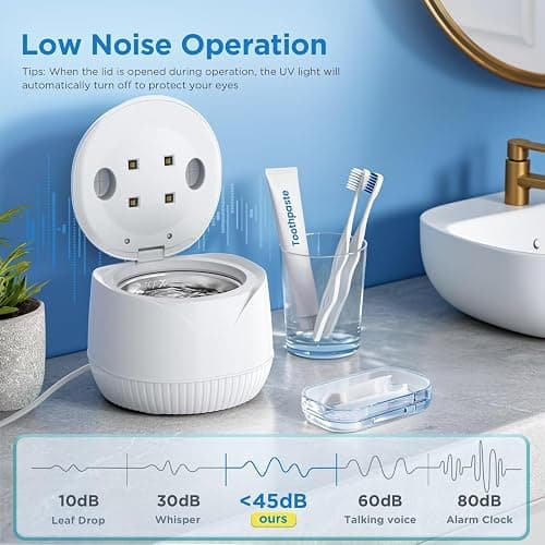 Dental Ultrasonic Retainer Cleaner Machine: 45kHz Dental Cleaning Pod with Digital Timer & 200ML, Cleaning for Dentures, Mouth Guards, Aligners, Night Guards, Braces, Toothbrush Heads & Jewelry, White thumbnail 7