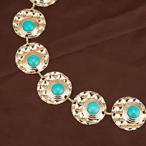ILuvatar Waist Chain Women's Metal Dress With Sweater Gold Retro Turquoise Stone Punk Belt Concho Western Belts thumbnail 7