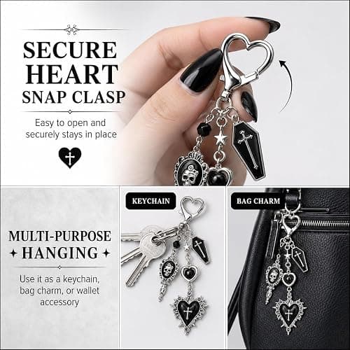 Nijianne Cute Y2K Bag Charms for Handbags Goth Keychain & Punk Emo Gothic Accessories with Skeleton, Cross Dice Horror Halloween Charm (Cross keychain) thumbnail 4
