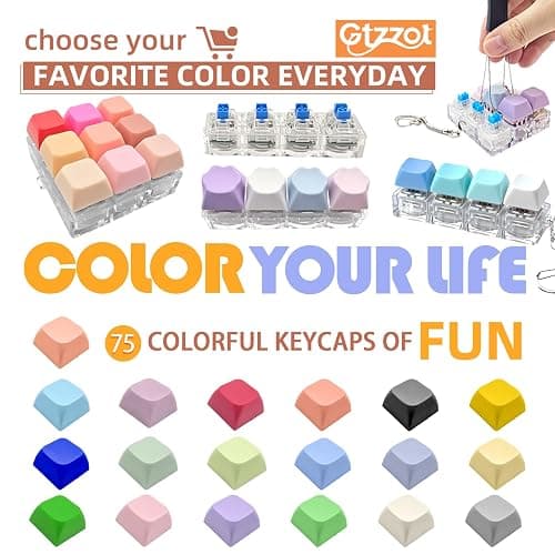Gtzzot 6-Pack Keyboard Fidget Toy with Clicky/Creamy/Silent Switches & 75 Removable Keycaps—Stress Relief Keyboard Clicker Keychain in Gift Box—Calms Anxiety for Adults Office Travel School Home thumbnail 2