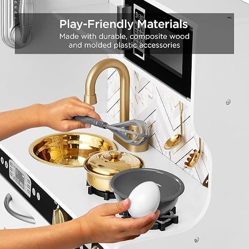 Best Choice Products Pretend Play Kitchen Wooden Toy Set for Kids w/Realistic Design, Telephone, Utensils, Oven, Microwave, Sink - White Bevel thumbnail 4