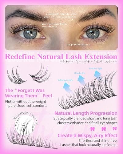 Wispy Lash Clusters Kit Venus Invisible Band Eyelash Clusters 8-16mm Lash Extension Kit Natural Lashes Clusters Eyelash Extension Kit with Thin Band Lash Cluster Clear Lash Glue and Tweezers by Wtvane thumbnail 5