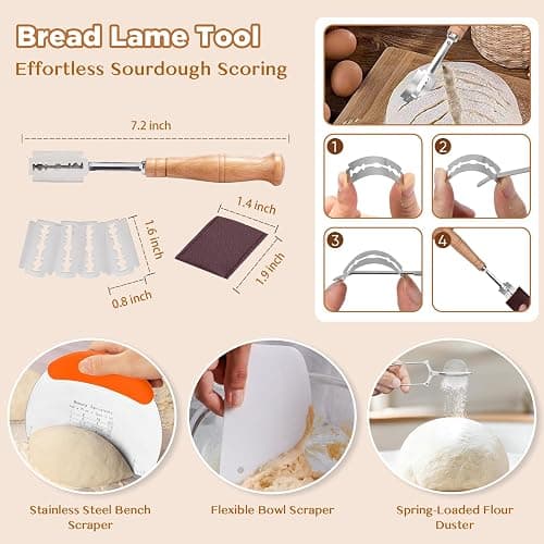 SORON Sourdough Starter Kit, Banneton Bread Proofing Basket with Glass Sour Dough Starter Jar, Sourdough Bread Baking Supplies Tools, 9" Round & 10" Oval Banneton Baskets, Gift Set for Homemade Making thumbnail 7