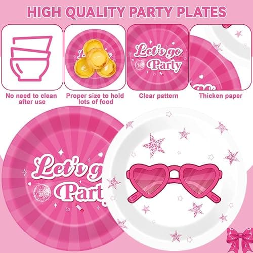 60Pcs 7 Inch Hot Pink Paper Plates Pink Princess Party Supplies Let's Go Party Birthday Decorations Hot Girls Disposable Tableware Dessert Plates for Girls Women Birthday Bachelorette Bridal Shower thumbnail 4
