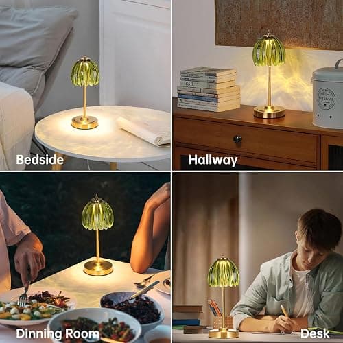 Shenmoyl Tulip Table Lamp with 5000mAh Battery & Touch Control, Cordless Small Table Lamp with 3 Colors, Dimmable Rechargeable Table Lamps for Living Room, Bedroom, Bedside, Nightstand (Green Tulip) thumbnail 6