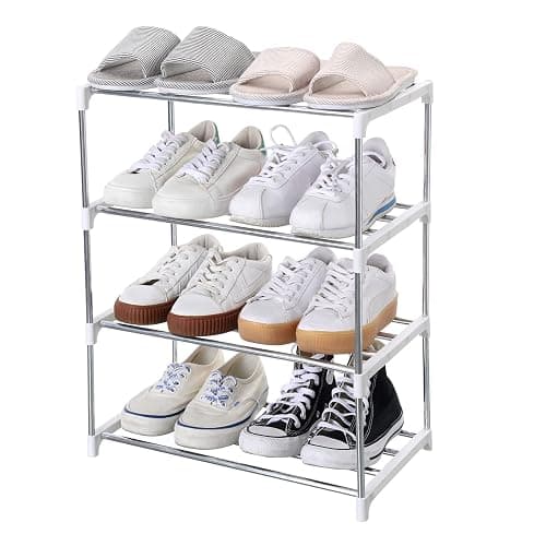 Jucaifu Stackable Small Shoe Rack, Entryway, Hallway and Closet Space Saving Storage and Organization (4-Tier, White) - Image 1