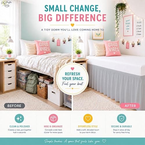 Cottington Lane Ruffled Dorm Room Bed Skirt Twin XL 32 Inch Drop, Hotel Quality Premium Brushed Microfiber Twin Extra Long College Dust Ruffle, Silver Grey thumbnail 4