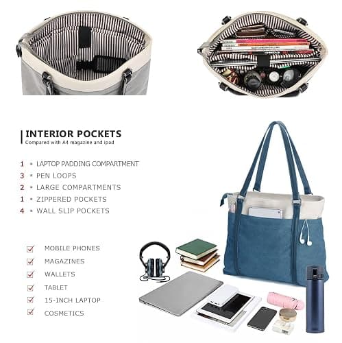 Women Laptop Tote Bag for Work Lightweight Splice Canvas 15.6 Inch Handbag Purse thumbnail 4