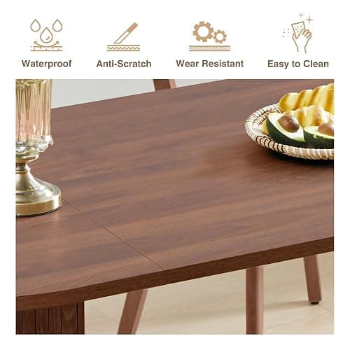 70.8 Inch Dining Table for 4-6 People, Oval Kitchen Table with Semi-Cylindrical Legs Base, Modern Farmhouse Round Dinner Tables for Dining Room Kitchen Living Room (Walnut) thumbnail 5