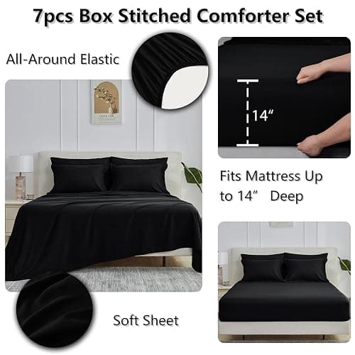 CozyLux Full Size Comforter Set Black - 7 Pieces Bed in a Bag Full, Oeko-Tex Certified Bed Set, All Season Soft Bedding Set with Down Alternative Comforter, Sheets, Pillowcases & Shams thumbnail 5