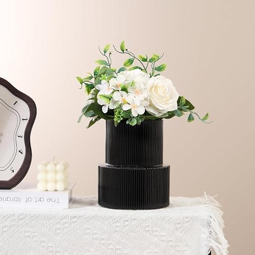 YANWE1 Ribbed Glass Vase, Flower Vase, Fluted Black Vases for Flowers, Modern Vases for Living Room, Dining Table, Entryway, Shelf, Wedding, Office, Coffee Table, Birthday, 7.5 Inches thumbnail 4