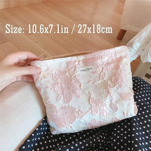 STARDW Aesthetic Floral Makeup Bag Cute Small Cosmetic Bags for Women Girls, Travel Toiletry Bag Large Capacity Zipper Makeup Pouch, Purse Organizer Pouches thumbnail 3