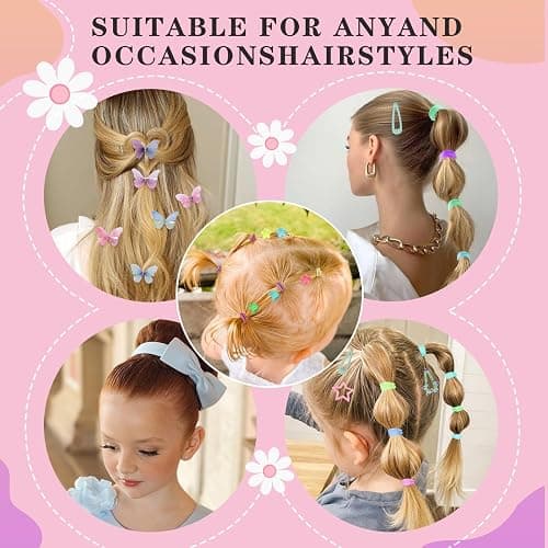 Hair Accessories for Girls, 1350P Colorful Hair Ties with 44P Hair Clips, Glitter Butterfly Hair Clips, Hair Wax Stick, Butterfly Hair Claws, Hair Barrettes with Comb Set&Organizer Box, Christmas Gift thumbnail 5