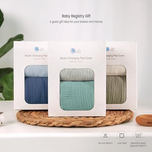 lulumoon Baby Changing Pad Cover: Muslin Diaper Changing Table Pad Cover - Changing Pad Sheets for Girls Boys (Olive+Cream) - Olive&cream thumbnail 6