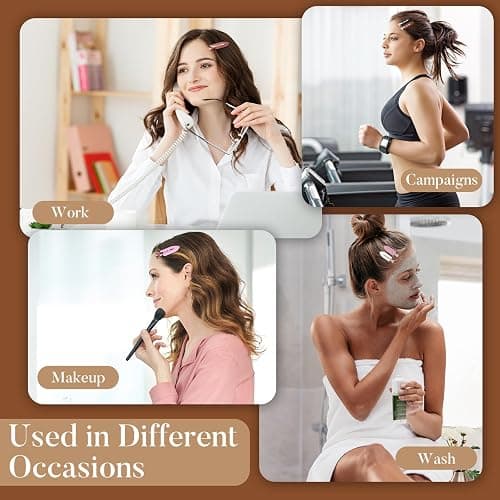 D 8 Pcs No Bend No Crease Hair Clips - Flat Makeup Clip for Women and Girls - Creaseless Hair Clips for Hairstyling Bangs Salon Rose Gold Handle - Black white Pink Brown thumbnail 5