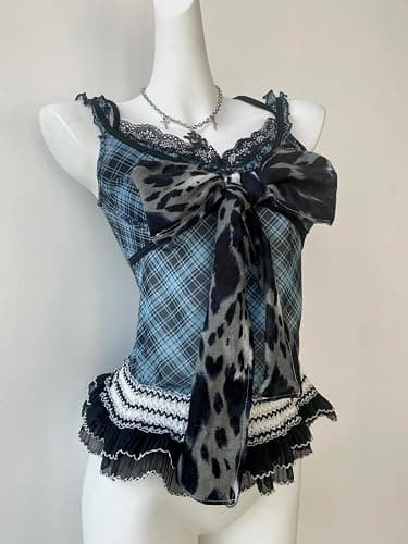 Xiulaiyi Gyaru Scene Clothes Vintage Harajuku Tank Tops Y2k Whimsy Twee Leopard Print Cami Scenecore Camisole thumbnail 3