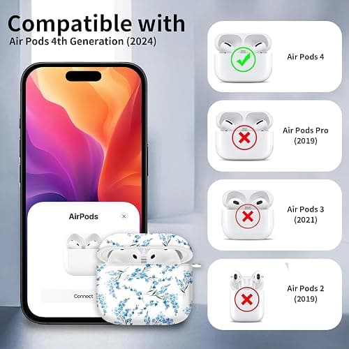 Cute Case Cover Compatible with AirPods 4th Generation 2024, Shockproof for Women & Girls with Cute Golden Round Buckle – Protective, Anti-Drop Design(Boho Blue Flower) thumbnail 6