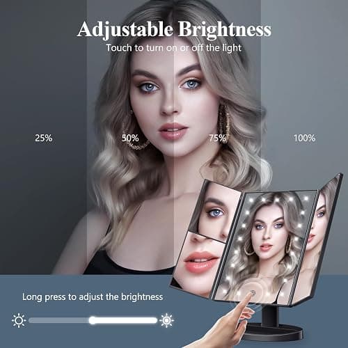 HUONUL 2X/3X/10X Magnifying Vanity Mirror with Light, Trifold Makeup Mirror | Touch Dimming, Dual Power, Clear View for Makeup, Skincare. Dorm Room Essentials. Birthday Gifts for Women, Mom, Wife, Girls thumbnail 3