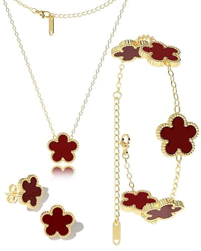 AICase Clover Jewelry Set,18K Gold Plated Lucky Clover Bracelet,Four Leaf Clover Necklace and Clover Earrings Fashion Jewelry Sets Gifts for Women/Mon - Image 1