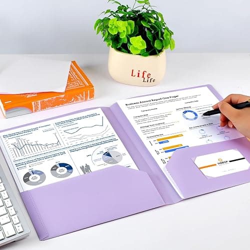 HABGP 6 Pack Colored File Folders with Pockets and Business Card Holder, Pastel Decorative Pocket Folders for Documents, Cute Plastic Folders for Filing Cabinet, School, Office, Resume Portfolio thumbnail 7