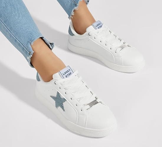 LUCKY STEP Women's Fashion Star Sneaker Lace Up Low Top Comfortable Cushioned Walking Shoes thumbnail 7