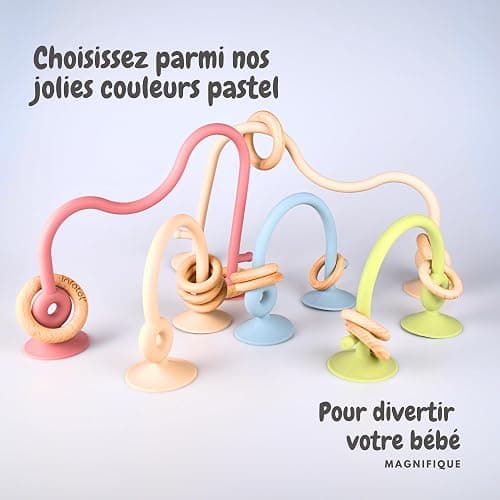 Infatot® Teething Suction Toy – Wood & Silicone Baby Toys 0-6 Months, Sensory Toy for Early Development, Suction Teether for High Chair, Baby Gift for Boys and Girls - Plum thumbnail 4