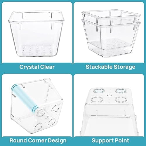 Vtopmart 15 PCS Clear Plastic Drawer Organizers Set, 4-Size Versatile Bathroom and Vanity Organizer Trays, Non-Slip Storage Containers for Makeup, Jewelries, Bedroom，Kitchen Utensils and Office thumbnail 7