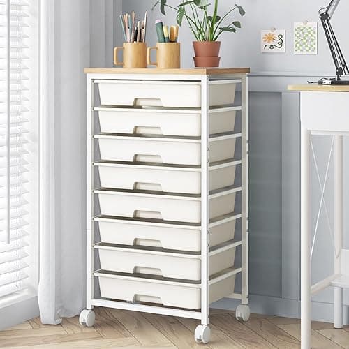 LABUK Rolling Storage Cart with Drawers Utility Cart Plastic Organizers for Classroom Dorm Office Bathroom, Makeup Palettes, Cosmetics, Nail Polish Organizer