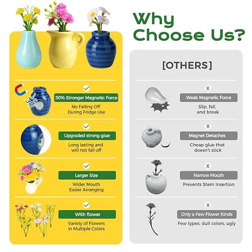 Renmxj 8 Pcs Refrigerator Magnets - Cute Mini Ceramic Vase Fridge Magnets with Artificial Flowers, Funny Tiny Vase Magnet for Fridge Decorative, Office, Kitchen, Locker, Whiteboard thumbnail 6
