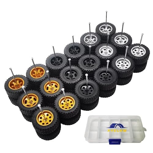 9 Set 1/64 Wheels for Trucks 1 64 Wheels Off Road Simulation Custom Rubber Tires with 3 Colors & 3 Styles Rims Suitable for Modification 1/64 Diecast Offroad Cars - Image 1