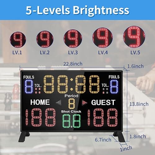 LUCKY TIME Basketball Scoreboard with Shot Clock, 12/14/24/30/25/60 Seconds, Upgraded Thickening Digital Scoreboard with Remote, Battery Powered Electronic Scoreboard for Indoor Outdoor thumbnail 2