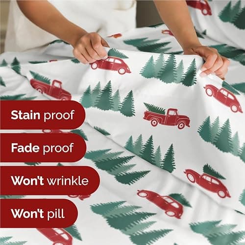 Full Christmas Christmas Tree Sheet Set - Holiday Xmas Pattern Bedding Set - Deep Pockets - Snug Fit - 4 Piece - Wrinkle Free - Cooling Comfy Festive Winter Holiday Sheets for Women, Men, Kids & Teens thumbnail 5