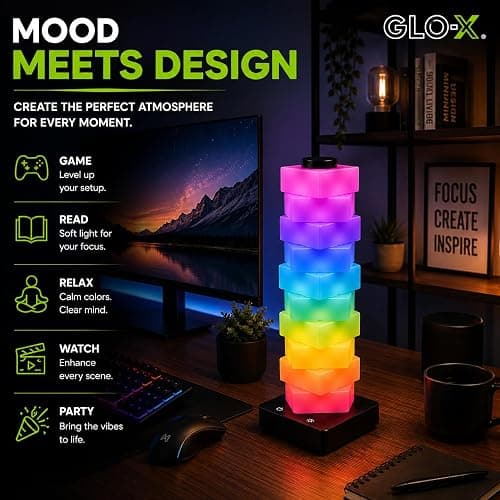 GLO-X Modular RGB Desk Lamp, Stackable LED Touch Light for Gaming & Bedroom | 16+ Color Changing Effects; USB Powered; Create Shape; Night Light; Mood Lighting; Kids Room; Desk Decor; Great Gift Idea thumbnail 8
