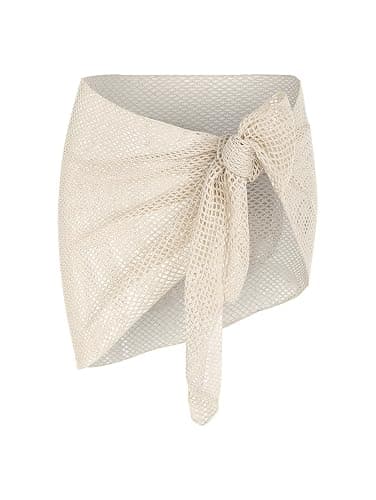 ZAFUL Sarong Coverups for Women Beach Vacation Fishnet See Thru Tie Side Bathing Suit Cover Up Mini Skirt thumbnail 2
