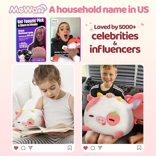 Mewaii Strawberry Cow Plush Pillow, Kawaii Cow Stuffed Animals, Cute Plushies for Girls, Soft Pink Cow Plush, Birthday Gifts for Kids Adults Teens (8 Inch) thumbnail 6