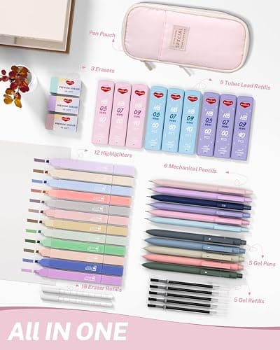 Smallbudi 43PCS Aesthetic School Supplies with Pen Case, 5 Black Ink Gel Pens, 12 Pastel Highlighters, 6 Mechanical Pencil Set 0.5 & 0.7 & 0.9 mm, Back To School Supplies for Students Stationary thumbnail 2
