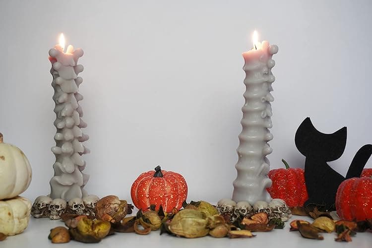 Zellinni Spine Candle for Halloween Decor - Premium Unscented Soy Candle w/Cotton Wick for Clean Burn - Goth Room Decor Vertebra Candles for Parties, Home, Rituals, Halloween Decorations Indoor - Gray - Grey white bone thumbnail 9