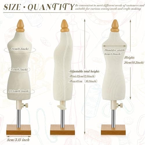 Weysat 2 Sets Doll Dress Form Mini Female 1/4 Size Tailor Dressmaker Dummy Mannequins Body Miniature Sewing Mannequin Dress Forms for Sewing with Red Patch Set thumbnail 2