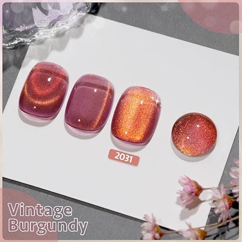 GAOY Cat Eye Gel Nail Polish, 16ml Glitter Holographic Nail Polish with Magnet, Reflective Translucent UV Gel, 2031 Vintage Burgundy thumbnail 2