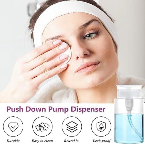 Push Down Pump Dispenser, 3.4oz Clear Pump Bottles with Alcohol, Acetone, Nail Polish Remover, Makeup Remover, Toner Stickers Empty Push Top Container for Liquid (100ml-2Pack) thumbnail 4