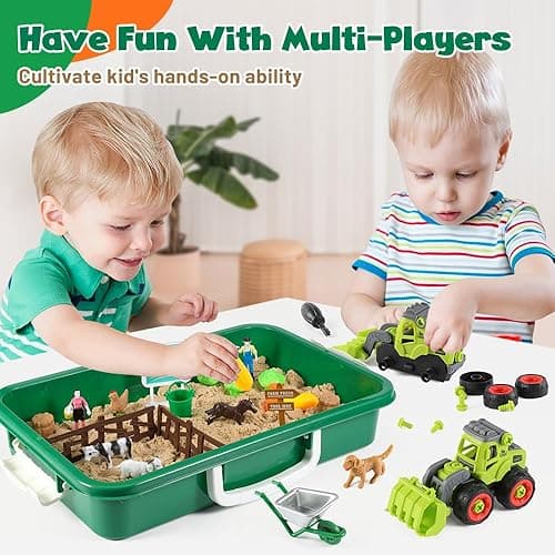 FRUSE Play Sand Farm Animal Toys,Sandbox Toys Set for Toddlers w/1 KG Play Sensory Sand, Farm Toy Figures and Tractor Truck Playset,Sensory Sandbox with Cover for Boy Girl Kid Age 3 4 5 6 7 8 9 thumbnail 6