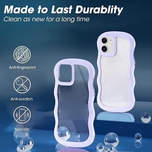 ORDA iPhone 12 Case - Cute Wave Frame Curly Shape, Shockproof Hard PC Phone Cover for Women & Girls, Purple thumbnail 5