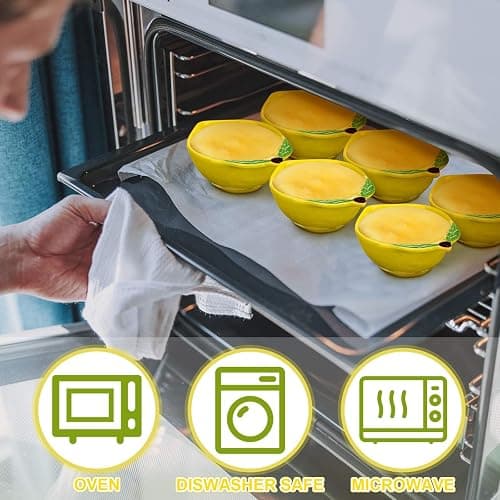 Tioncy 12 Pcs Ceramic Ramekins Small Dessert Bowls 6 oz Oven Safe Ceramic Dish Dip Bowl Seasoning for Serving Sauce Snack Baking Brulee Pudding(Lemon) thumbnail 4