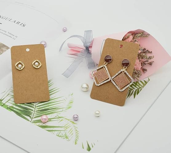 Twavang Earring Display Cards with 100Pcs Earring Holder Cards, 100 Pairs Clear Earring Backs and 100Pcs Self Adhesive Bags for Earrings Jewelry Display (Brown, 3.5" x 2") thumbnail 5