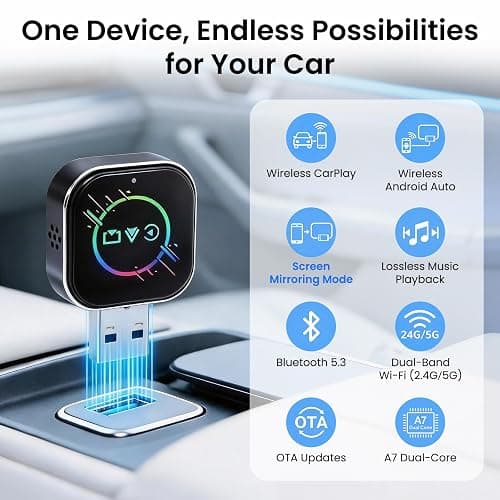 ELECROW Wireless CarPlay Adapter for iPhone＆Android - 3 in 1 Dual Band WiFi 2.4G/5G & Bluetooth 5.3 Airplay Mirror Link CarPlay Dongle with USB-A/Type-C Port, Plug & Play, OTA Update thumbnail 2